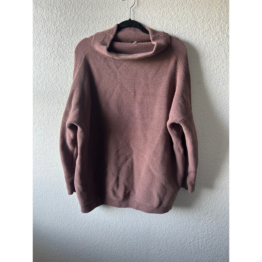 Free People Ottoman Slouchy Large Ribbed Mock Neck Sweater Tunic Mauve Oversized